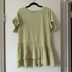 Free people beach Light Green Textured Ruffle Hem Tunic